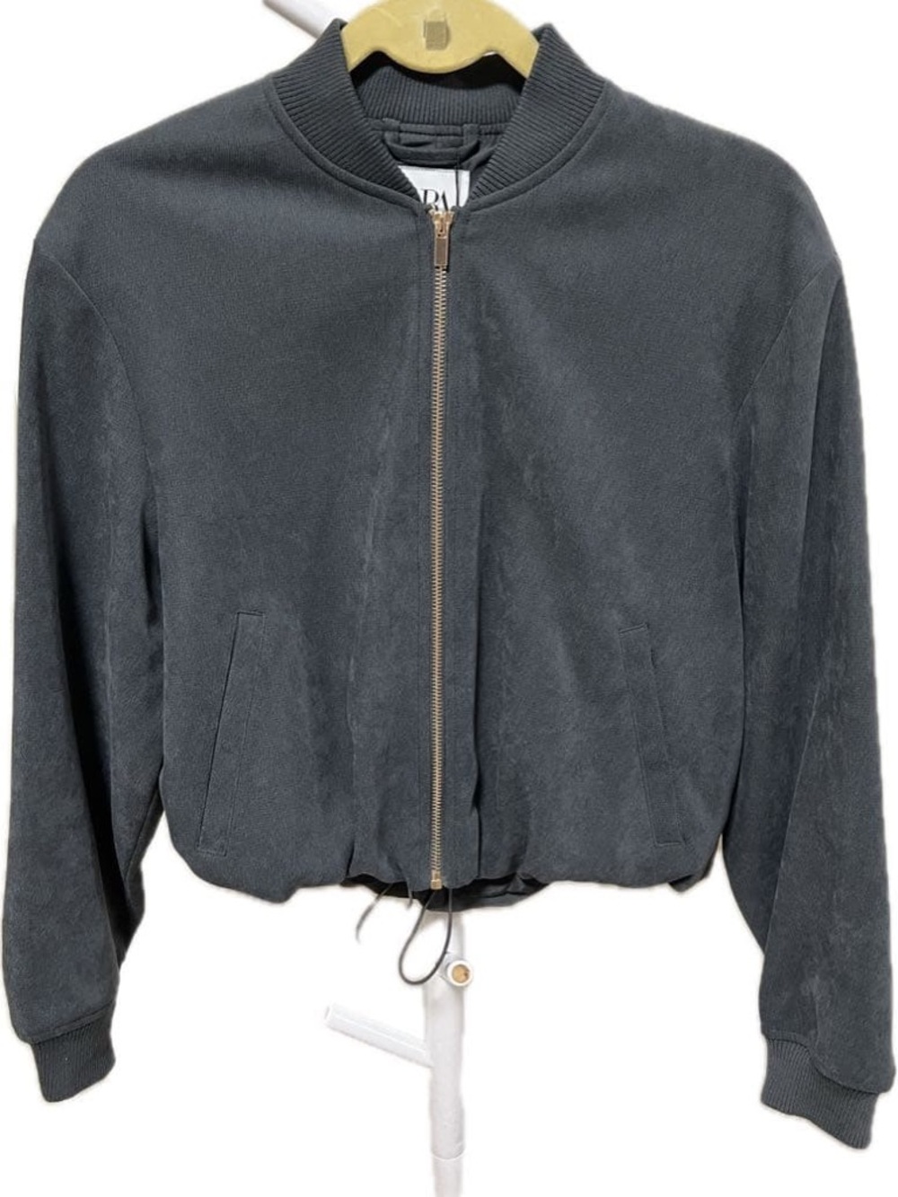 Zara Charcoal Gray Suede-Effect Bomber Jacket
